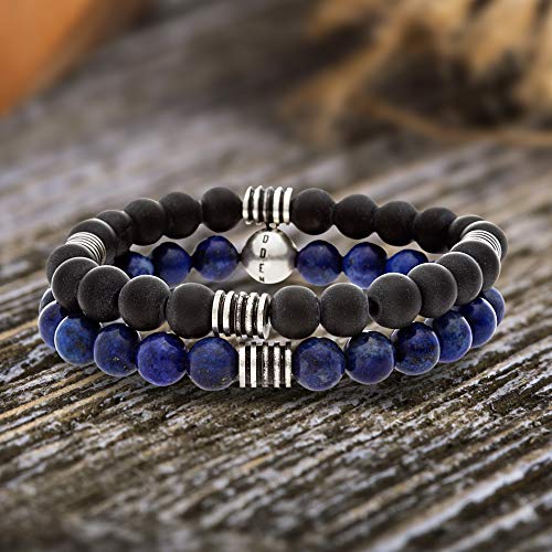 Steve Madden Stainless Steel Black and Blue Beaded Bracelet