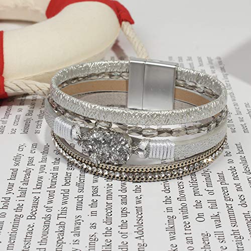 Leather Wrap Bracelet Boho Cuff Bracelets Crystal