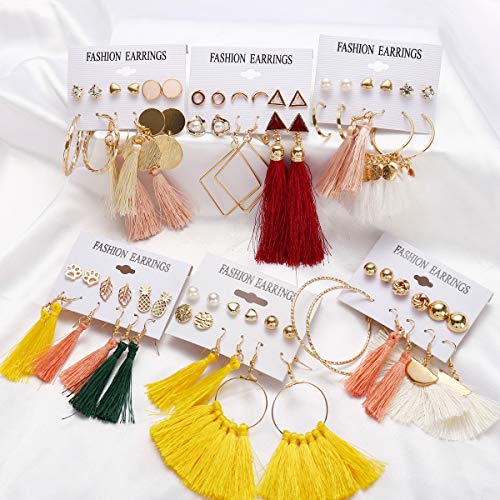 AROIC 93 Pairs Colorful Earrings with Tassel Earrings