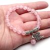 Top Plaza Stretch Rose Quartz Tree of Life Lucky Stone Bracelet