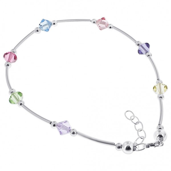 Gem Avenue Multicolor Swarovski Silver Anklet