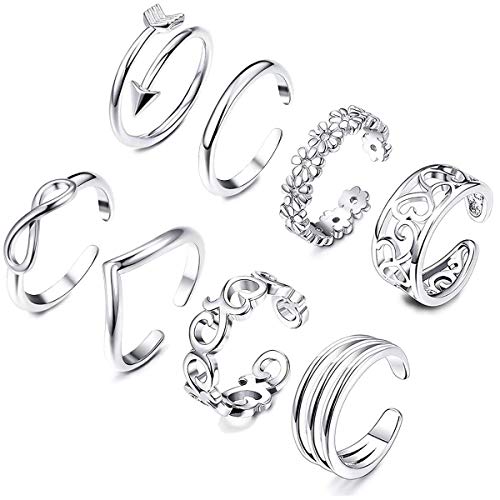 8-Piece Open Toe Ring Set for Women: Hypoallergenic, Adjustable Flower Knot, Easy Arrow, Finger Joint Tail Ring, Sandals Foot Jewelry.