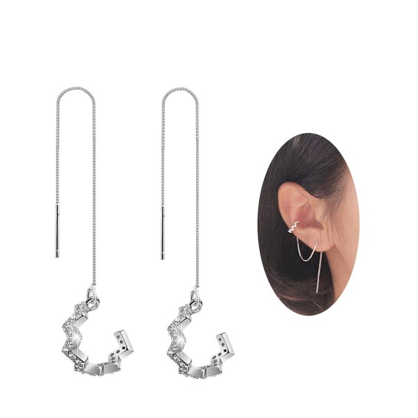 Sterling Silver Wave Cuff Earrings Wrap Tassel Earrings