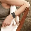 Emibele Leather Bracelet, Agate Bead Wrap Bracelet Handmade