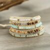 Bracelet 5 Wraps Handmade Beaded Assertion Stainless Metal Field Chain