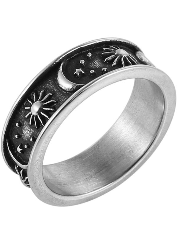 HZMAN 8mm Moon Star Sun Statement Ring