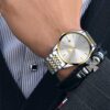 Men's Analog Quartz Wrist Watch – R ONTHEEDGE Roman Numeral White Gold, Stylish & Waterproof
