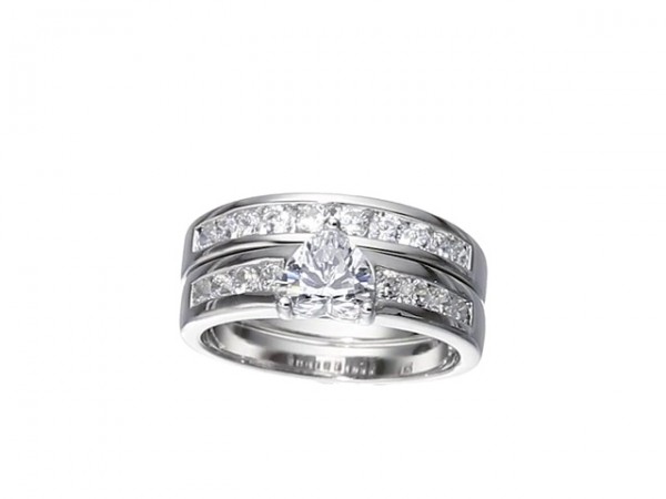Size 8 Platinum-Plated Heart-Shaped Cubic Zirconia Channel-Set Engagement Ring