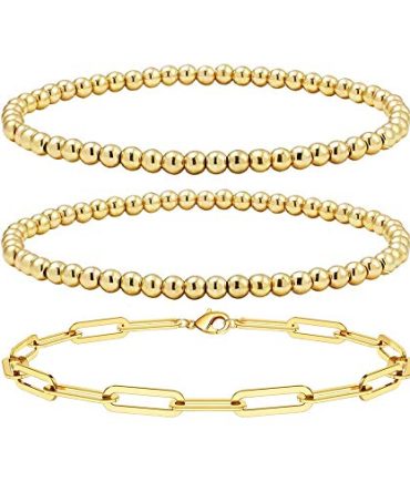 Reoxvo Gold Bracelets for Women,Stacking Beaded Ball