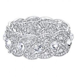 Austrian Crystal Wedding Elastic Stretch Bracelet Clear Silver-Tone