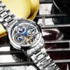 Silver Skeleton Dial, Dual Time Stührling Original Mens Watch
