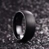 Black Brushed Matte Finish Tungsten Carbide Engagement Ring
