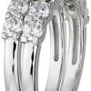 Silver Swarovski Zirconia Round Cut Ring Set Platinum-Plated
