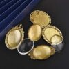 30Pcs Brooch Bezels with Glass Cabochons – DIY Oval Cabochon Trays in 3 Colors for Jewelry Making