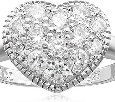 .925 Sterling Silver Pavé-Set Cubic Zirconia Heart Ring