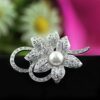 Flower Brooch Pin with Shiny Created Crystal and Created Pearl