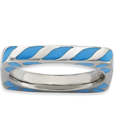 Sterling Silver Blue Enameled Square Band Ring