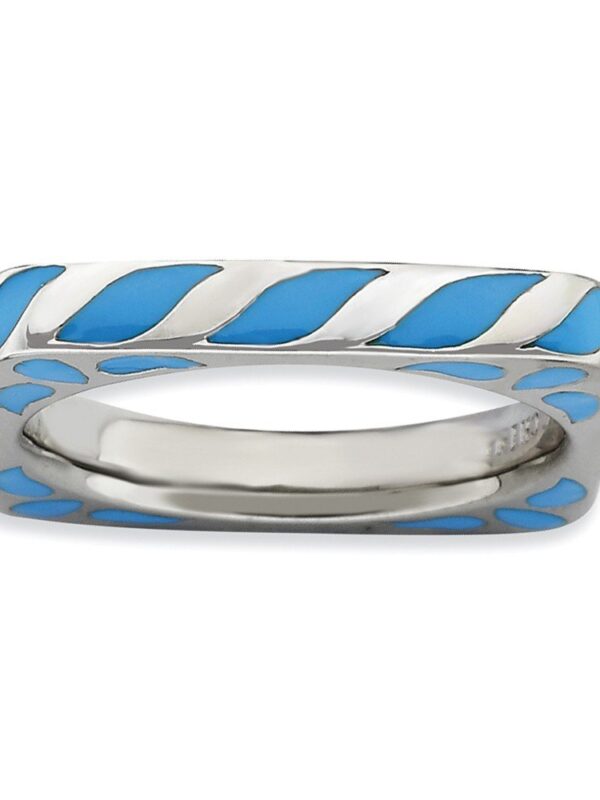 Sterling Silver Blue Enameled Square Band Ring