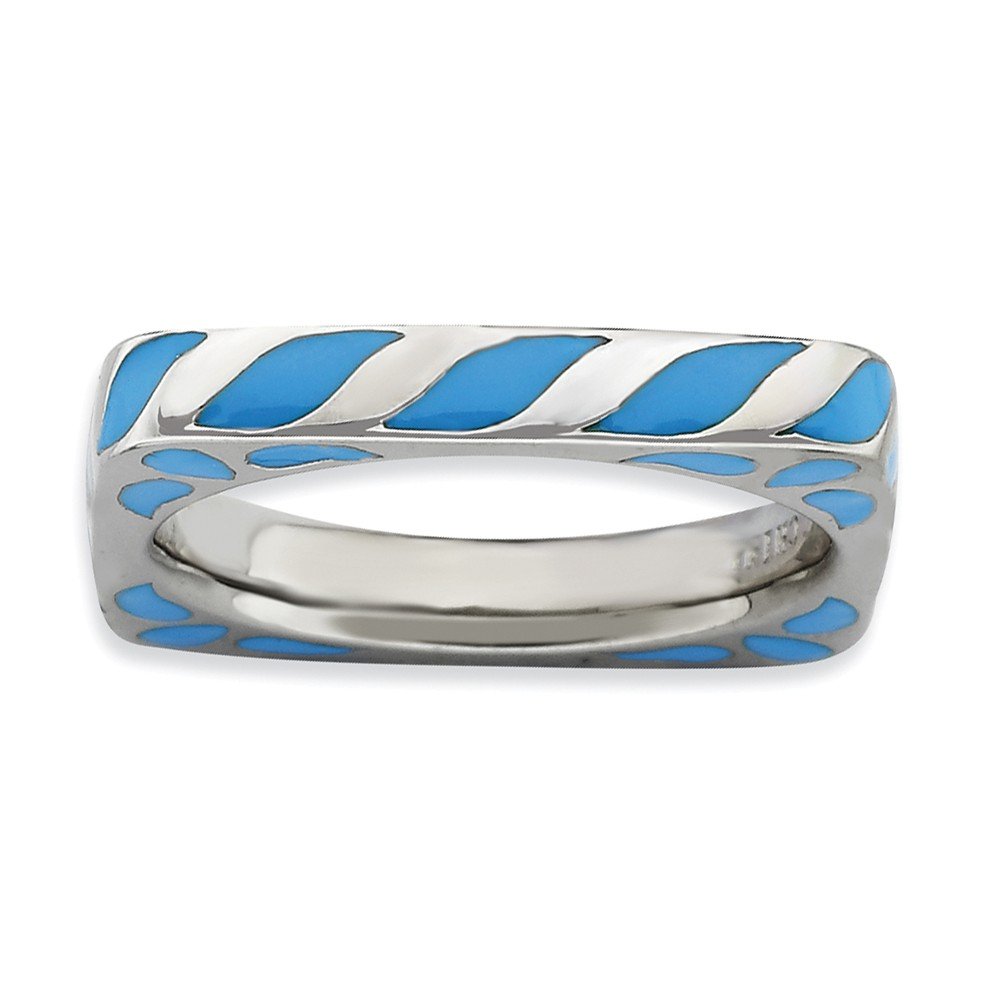Sterling Silver Blue Enameled Square Band Ring