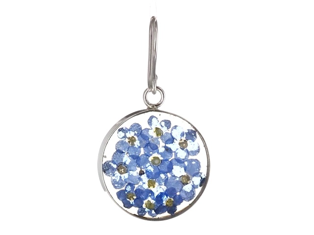 Sterling Silver Blue Pressed Flower Circle Drop Earrings