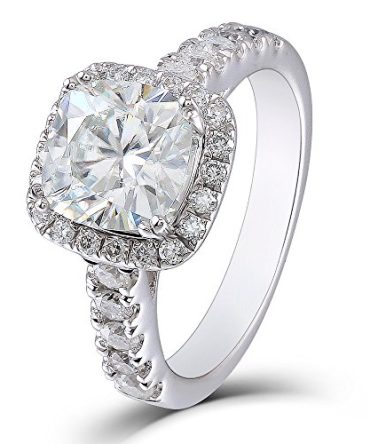 Engagement Ring Solitare with Accents Platinum Plated Silver
