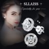 Silver Halo Stud Earrings for Women Round Cut
