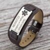 Personalized Custom Free Engraved Brown Black Leather Stainless Steel