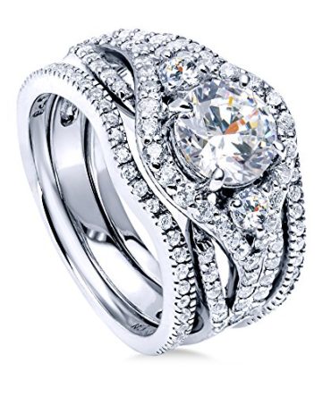 Engagement Wedding Ring Set Sterling Silver Round Cubic Zirconia CZ
