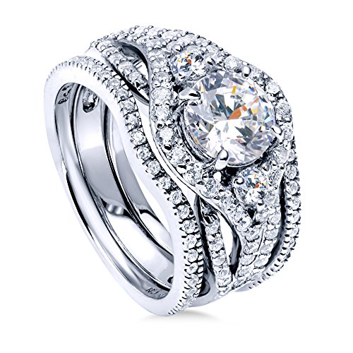 Engagement Wedding Ring Set Sterling Silver Round Cubic Zirconia CZ