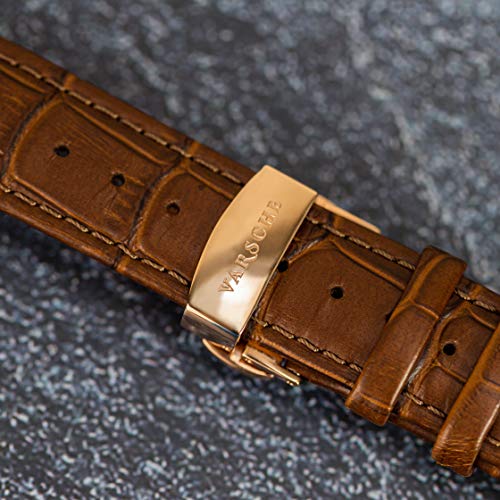 Varsche Analog Dress Wrist Watch with Genuine Leather Strap