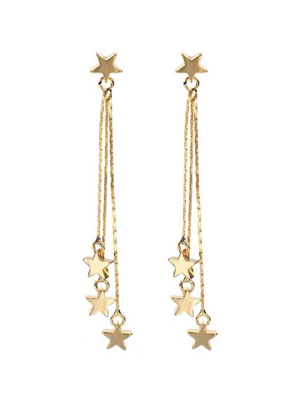 Gold Long Shooting Star Drop Earrings Lucky Star Pendant
