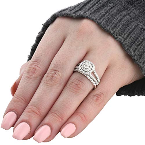 1 1/10ct Cushion Halo Diamond Engagement Wedding Ring Set