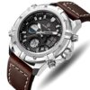 Sport Watch Digital Analog Waterproof Multifunctional Military Brown Leather