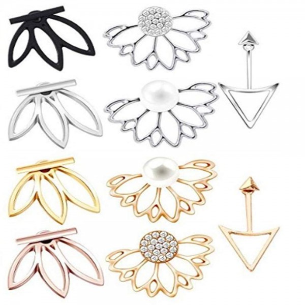 QHiYan 10 Pairs Ear Jacket Stud Lotus Flower Earrings