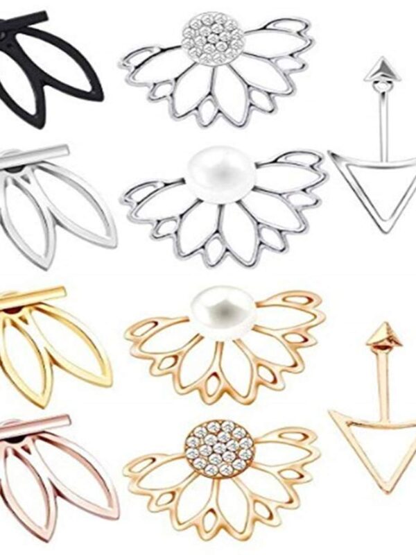 QHiYan 10 Pairs Ear Jacket Stud Lotus Flower Earrings