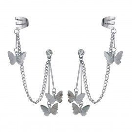Ear Draping Chain Stud Cuffs Tassel Earring Butterfly
