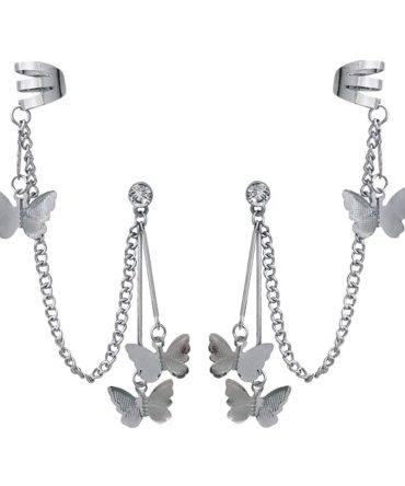Ear Draping Chain Stud Cuffs Tassel Earring Butterfly