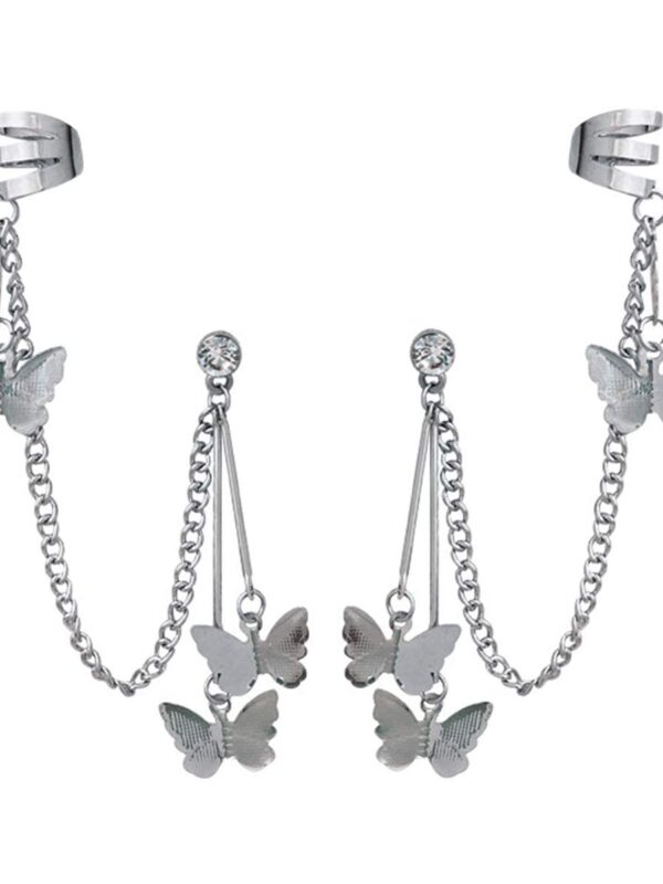 Ear Draping Chain Stud Cuffs Tassel Earring Butterfly