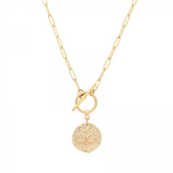 Moon and Star Medallion Pendant Necklace