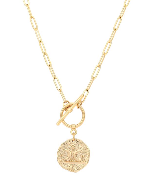 Moon and Star Medallion Pendant Necklace