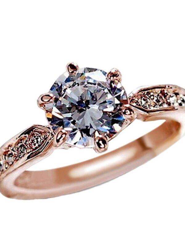 OldSch001 Womens Rose Gold Rings,Six-Prong CZ Diamond