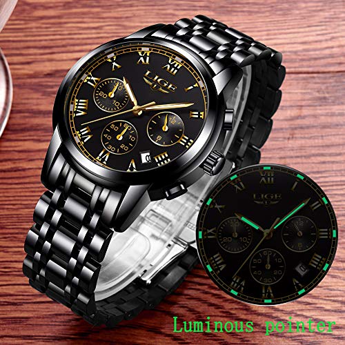 LIGE Man with Date Calendar Gold Black Wristwatch