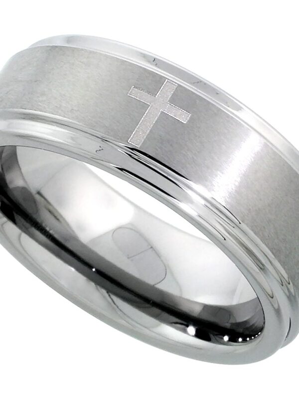 Wedding Band Ring Satined Center Etched Crosses