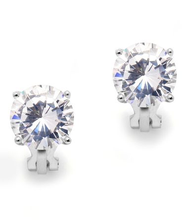Platinum Plated Clip-On Stud Earrings 9.5mm Round-Cut Solitaires