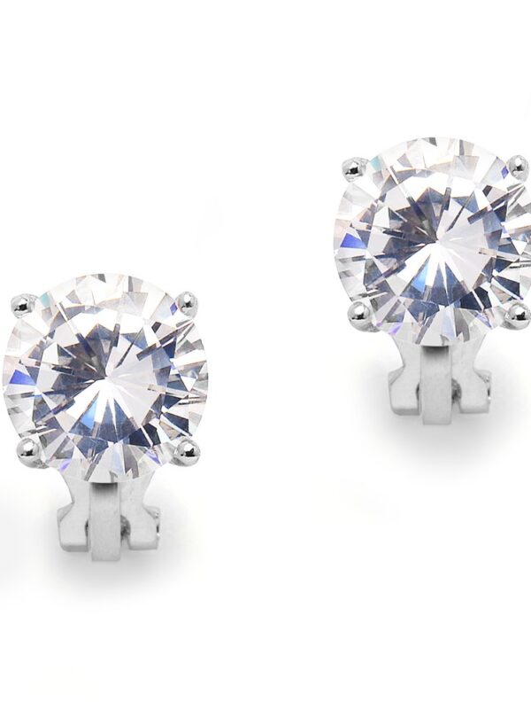 Platinum Plated Clip-On Stud Earrings 9.5mm Round-Cut Solitaires