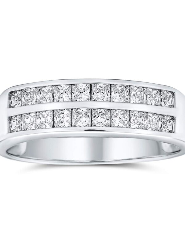 Bling Jewelry Double Row Princess Cut CZ Wedding Band Ring in Sterling Silver, Size 7