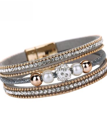 Gahrchian Diamond Bracelet Boho Pearl Swarovski Crystal Wrist Cuff Bracelets