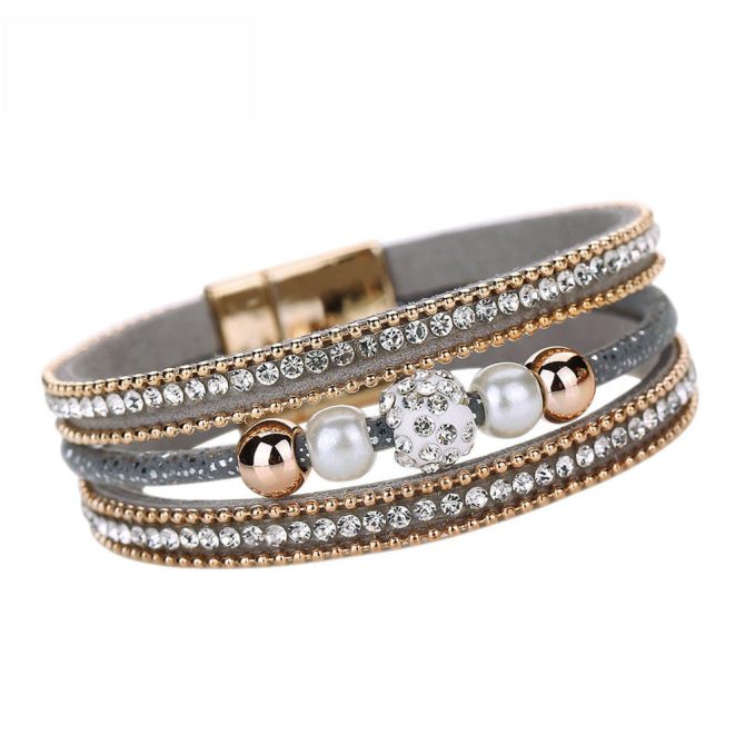 Gahrchian Diamond Bracelet Boho Pearl Swarovski Crystal Wrist Cuff Bracelets