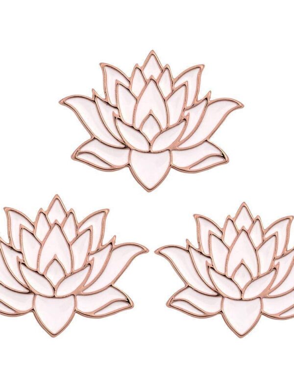 SENFAI 10K Gold Color Cute White Enamel Lotus Pin