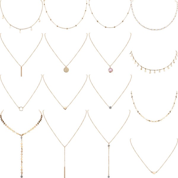16 Pieces Layered Choker Necklace Adjustable Pendant